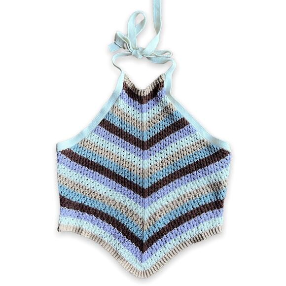 NWT- Forever 21 Striped Crochet Halter Top- Size Medium - Picture 2 of 8
